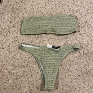 Beige strapless bathing suit